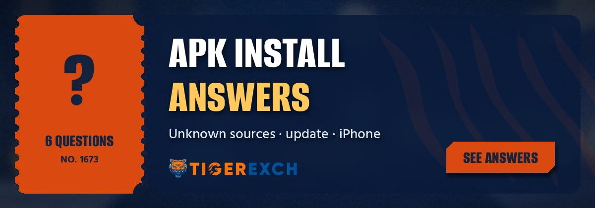 Ticket-style banner with common questions about installing the Tiger Exchange Android app