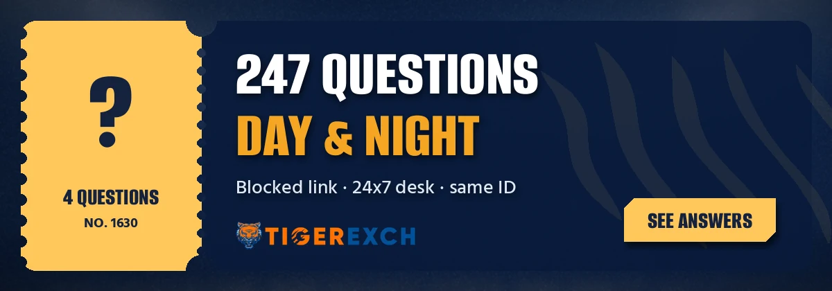 Ticket-style strip with common Tiger Exch 247 questions from Indian users
