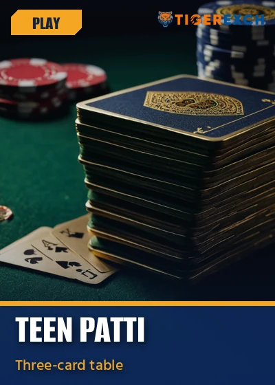 Teen Patti three-card table poster on Tiger Exch